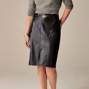 J Crew Black Croc-Embossed Pencil Skirt